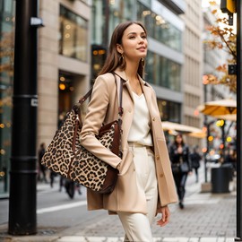 Large Trendy Designer Hobo Tote Bag for Women, Soft Leather Crossbody Shoulder Handbag, Purse and Wallet Set - Leopard