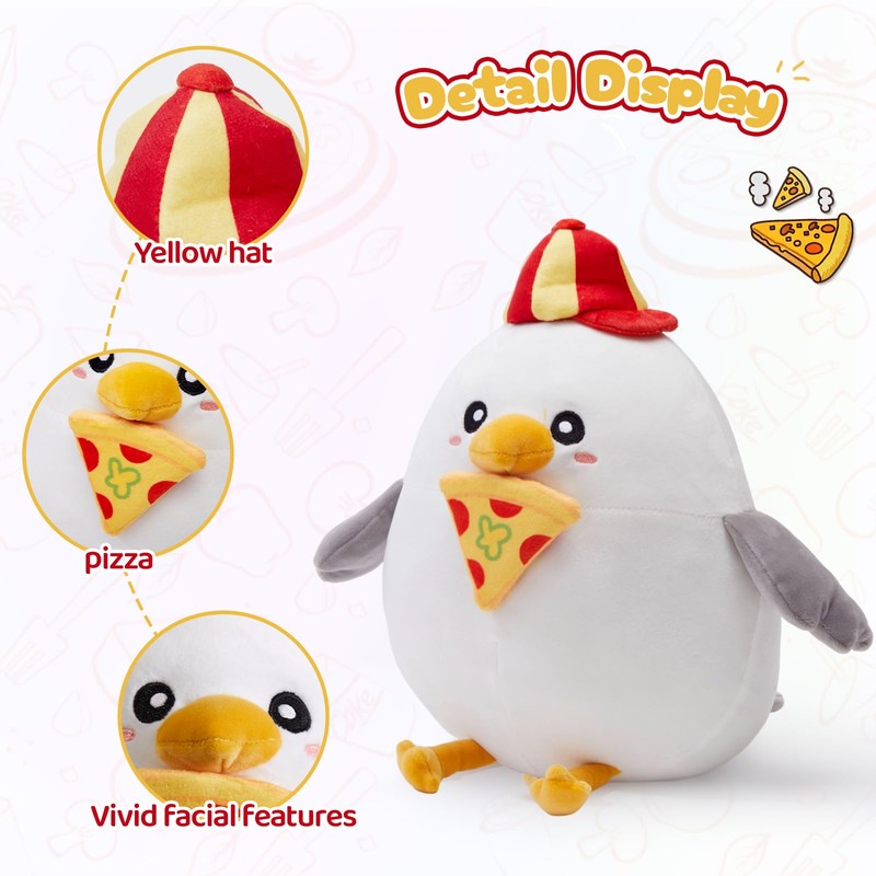 FunBase Cute Pizza Seagull Plush Toy, White Seagull Stuffed Animal