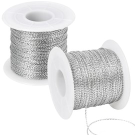 Metallic Cord 218 Yards 1mm Silver String Twine Metallic Tinsel Thin Ribbon Rope Silver Thread String for Crafts Bracelet Necklace Jewelry Making Gift Wrapping Christmas Ornaments Hanging Decor 2 Roll