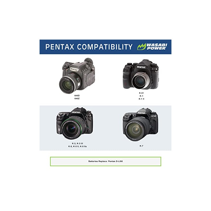 Wasabi Power Battery (2-Pack) for Pentax D-LI90 and Pentax 645D