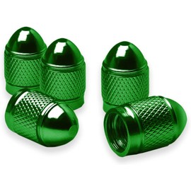 5 Pcs Car Tire Valve Stem Caps, Bullet Style Polished Aluminum Tire Valve Stem Caps, Universal for Car Truck Motorcycle SUV and Bike (Green)