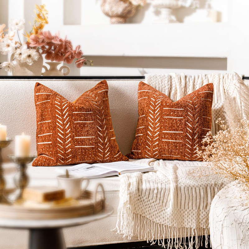 BlissBlush Brick Red Decorative Throw Pillow Covers 20X20, Set of