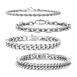 Vanstyle Cuban Link Bracelet for Men 4 PCS Sturdy Cuban Link Chain Stainless Steel Bracelet Curb Width Dainty Bracelets Set Jewelry 9"