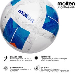 Molten Vantaggio 1000 Soft Touch Football | Training Ball | 3mm Cushion Foam Softness | Enjoy the Speed | Excellent Shape Retention | Glossy TPU | Size 4 - For Boys and Girls Aged 10-14