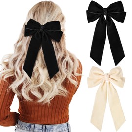 2PCS Velvet Hair Bows Hair Ribbon Clips Black Beige Big Fall Alligator Clips Hair Accessories for Women Girls Toddlers Kids Baby