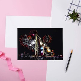 Scratch Art for Kids & Adult, Rainbow Engraving Painting Landscape Scratchboard(A4) Crafts Set: 8 Sheets 4 tools - Congress Building, Burj Al Arab, Eiffel Tower, Big Ben, Moscow(Fireworks / Building)