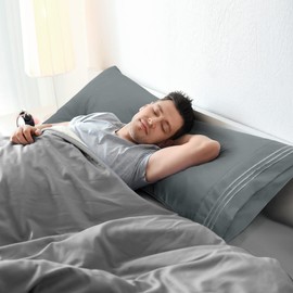 PiccoCasa Bolster Pillow Cases 2 Pack Embroidery Brushed Microfiber Body Pillow Covers Cases Envelop Closure Soft & Breathable for Adults Dark Grey 20"x54" (4ft 6in)