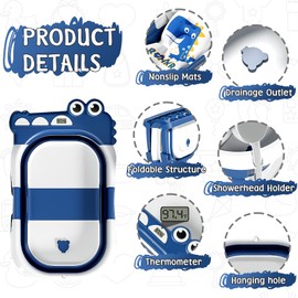 MoreFeel Collapsible Baby Bathtub for Newborn with Thermometer & 1 Hooded Towel & 1 Soft Floating Cushion,Portable Travel Bathtub with Drain Hole, Durable Foldable Baby Tubs for Infants to Toddler