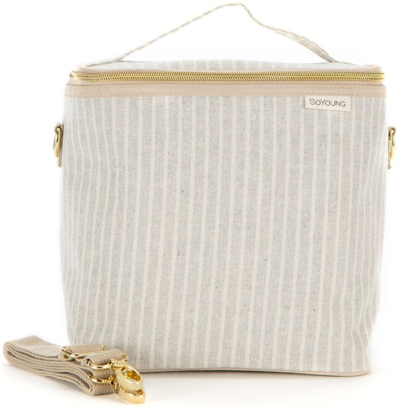 SoYoung Large Linen Insulated Lunch Poche, Light Grey Grid