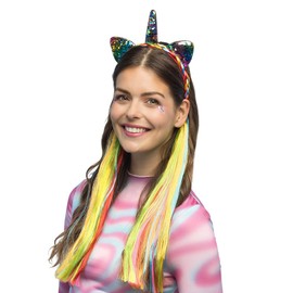 Boland 04528 Unicorn Tiara with Synthetic Hair and Sequins, Headband for Carnival, Theme Party and Role Play, Fairy Tale Costume