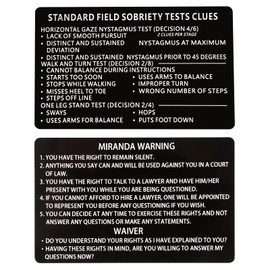6 PCS Laser Metal Miranda Warning Card / Standard Field Sobriety Test Clues Cards