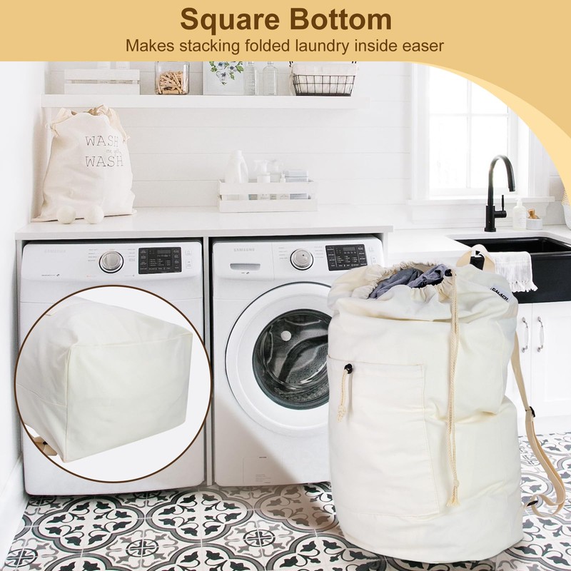 Laundry Bag Backpack, Canvas Laundry bag with Straps & Large