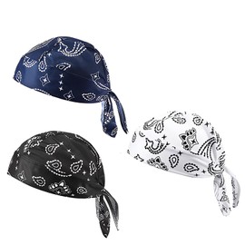 DANLCUPL 3 Pcs DOO Rags Dew Rag Skull Cap Pirate Hat Cooling Head Wrap Bandana Helmet Liner for Men Cycling Motorcycle (Paisley Style) Black