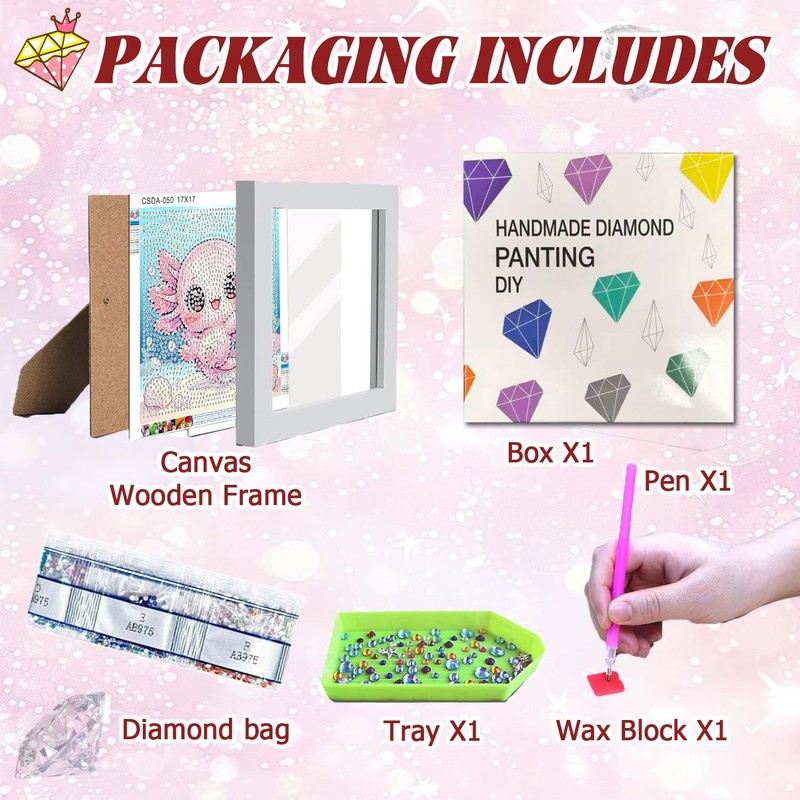 ICYANART Axolotl Diamond Art Painting Kits for Kids with Frame