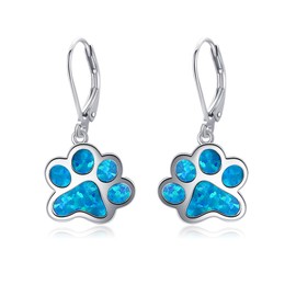 ONEFINITY Paw Print Earrings Sterling Silver Paw Drop Dangle Earrings Dog Cat Pet Paw Jewelry for Women Gifts (Blue opal paw)