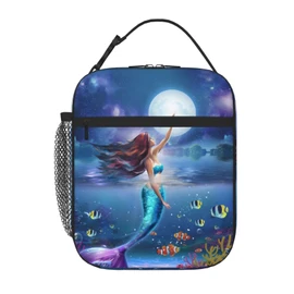SARA NELL Mermaid Lunch Box Beautiful Mermaid Tough Moon Moonlight Galaxy Lunch Bag Insulated Reusable Portable Lunch Tote Cooler Bag for Women Men Teens Kids, Office Work School Travel Lunchbox