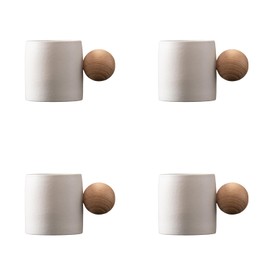 Dicmracy 2oz Ceramic Espresso Cups Set of 2 or 4, Espresso Cups with Wooden Handle, Demitasse Cups for Coffee or Tea (4 color choice) (white4, Large)