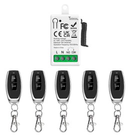 Tedeligo Universal AC 220V 230V 1 Channel Wireless Remote Control Switch RF Relay Receiver Module with 5 Transmitters, Passive Dry Contact Controller, for Garage Door System Switch, Lights