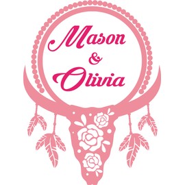 Wall Decal Bull Skull Horns Flowers Feathers Cowboy Cowgirl Chaps Rodeo Horse Pony Bull Ster Stallion Roper Holiday Gift Decorating Ideas Sticker - Size: 50 Inches X 30 Inches