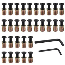 Nihfien 30 Sets M6 x 20mm Furniture Screw Threaded Wood Inserts, M6 x 15mm Inserts Nut Bolt Fastener Connector with Hex Wrench for Furniture Wooden Crafts