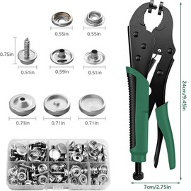Polegas Heavy Duty Snap Fastener Tool Kit, Adjustable Snap Button Plier Setter Tool, 30 Sets Metal Poppers Fasteners & 3 Dies, Press Studs Snap Fasteners Kit for Canvas Leather Boat Cover, (Green)