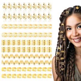 Ouligay 100 Stück Gold Haarschmuck Haarringe Dreadlocks, Festival Goldener Pirat Haarschmuck Zöpfe, Loc Schmuck für Haar Haarperlen zum Klipsen, Verstellbar Haar Accessoire Zubehör für Damen Mädchen