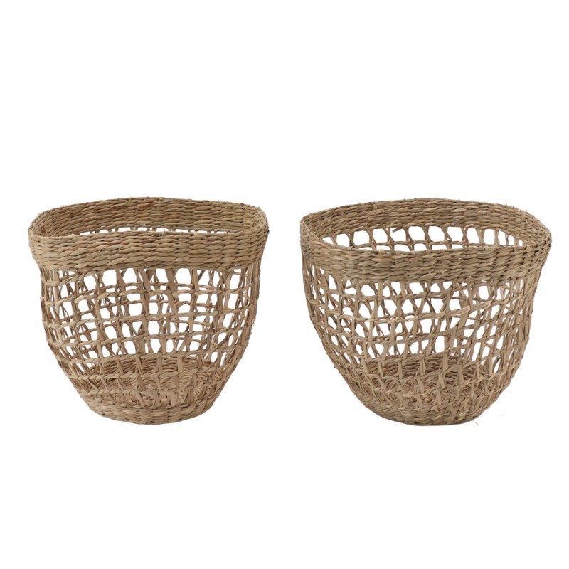 2PCS Woven Basket Handwoven Sea Grass Storage Basket for Flower