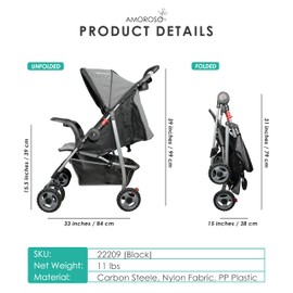 AmorosO Single Stroller - Baby Stroller with Four Wheels - Lightweight Stroller - Convertible Stroller with Extra Storage Space - Foldable Stroller with Sun Protection Hood Cover (Black)