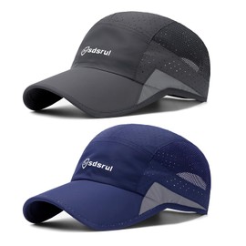 AYPOW 2 Packs Quick Dry Mens Baseball Cap,Sports Lightweight Running Caps Hat,Breathable Folding Mesh Adjustable Sun Hats, Summer UV Protection Outdoor Hats For Hiking Walking Climbing