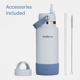 Seallama. Stainless Steel Wide Mouth Water Bottle - 2 Lids (Flex Straw Lid) and Double-Wall Vacuum Insulation - Leak Proof, BPA-Free, for Travel, Sports, School, and Car (Coastal Blue, 32 oz)