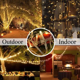 KAQ 115FT 300LED Warm White Christmas String Lights Indoor/Outdoor, Waterproof Christmas Lights with 8 Modes, Clear Wire Fairy Tree Lights for Garden Bedroom Christmas Decorations (Warm)