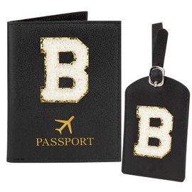 Passport Holder for Travel Essentials for Women Initial Luggage Tags for Suitcase PU Leather Passport Cover International Travel Must Haves Cute Passport Wallet Waterproof Case Name Tag for Luggage B