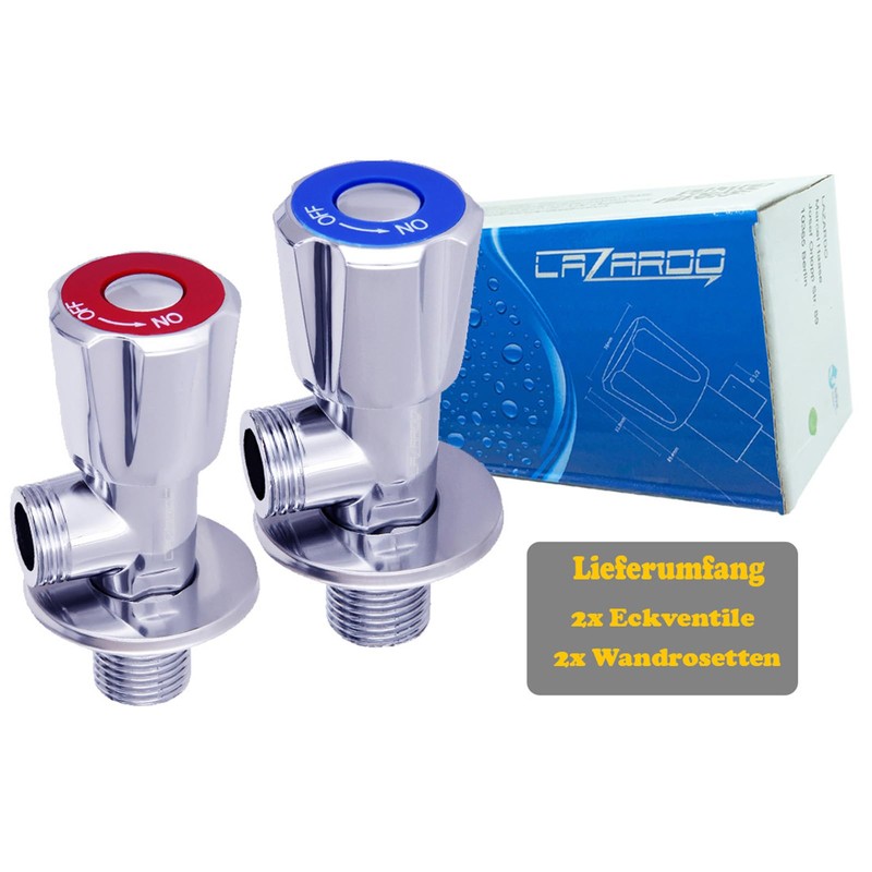 Lazardo 2x Angle Valve Washbasin Wall Connection Regulating Valve 3/8