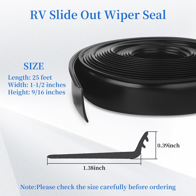 R854056 RV Slide Out Wiper Seal 1-1/2" Black Rubber Slideout