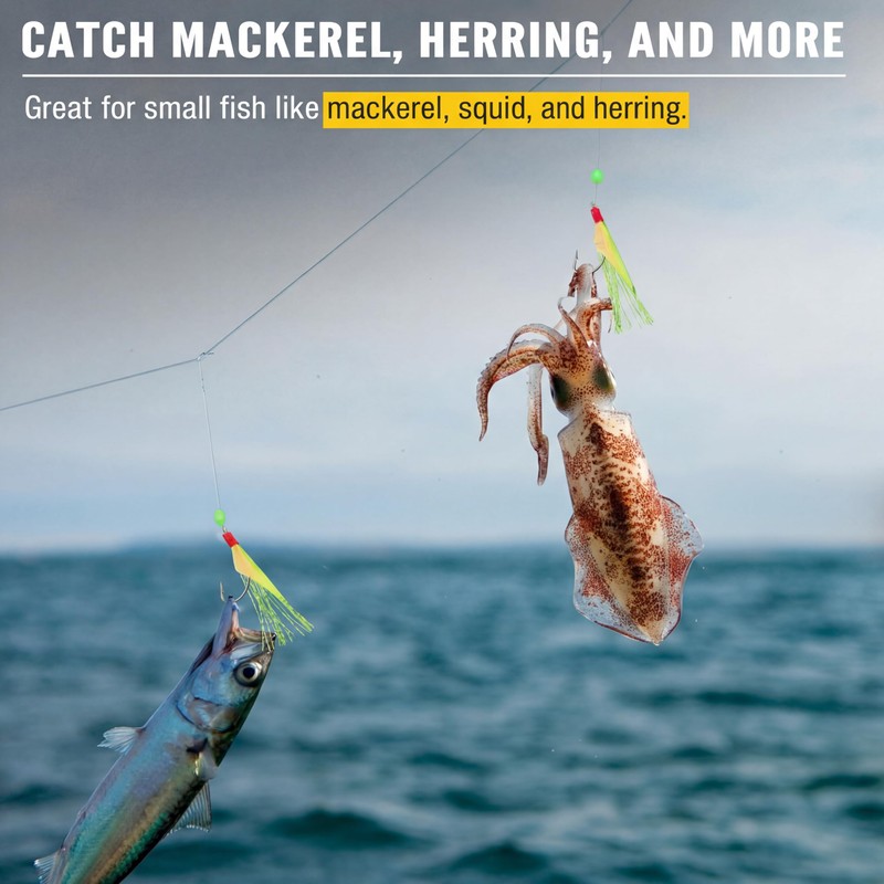 JolliLudo 9 Pcs Mackerel Feather Rigs Saltwater Sea Fishing -