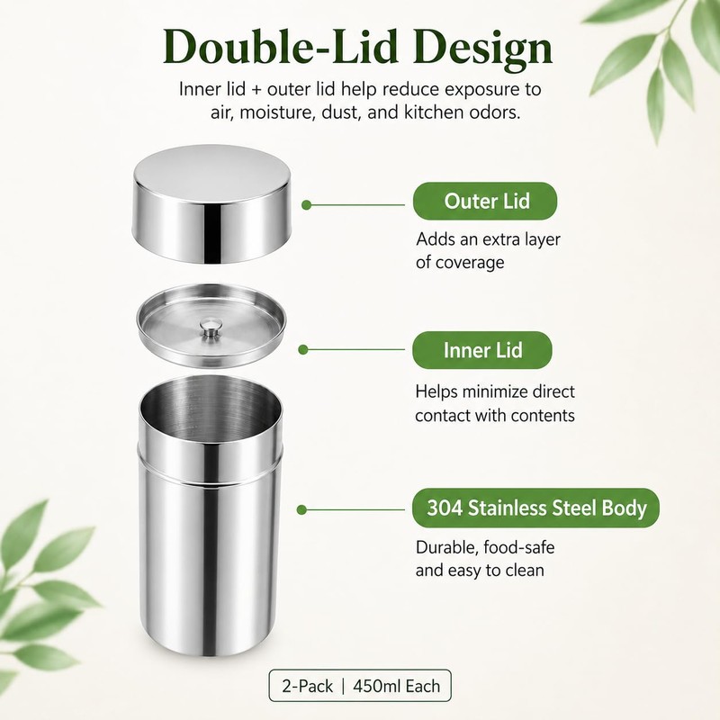 2 Pack Matcha Powder Storage Canisters, 304 Stainless Steel Tea
