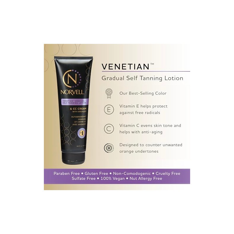 Norvell Venetian Sunless CC Tanning Color Extender Moisturizing Lotion with