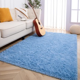 Foxmas Soft Fluffy Area Rugs for Bedroom Kids Room Plush Shaggy Nursery Rug Furry Throw Carpets for Boys Girls, College Dorm Fuzzy Rugs Living Room Home Decorate Rug, 3ft x 5ft, Blue