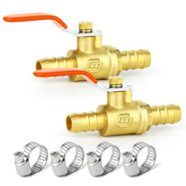 ERGAOBOY 2 Pcs 2 Way 12mm Straight Barb Shut Off Ball Valve, 12mm Hose Barb Switch Brass Ball Valve with 4 Clamps
