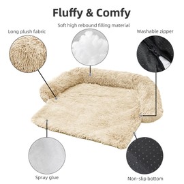 Calming Dog Bed Fluffy Plush Dog Mat for Furniture Protector with Removable Washable Cover for Large Medium Small Dogs and Cats (Small(35x31x5),Beige)