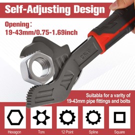 GOLD DEER 12" Self Adjusting Wrench 0.75"-1.69"(19-43MM) Multi-Function Self Locking Adjustable Pipe Wrench Pipe Vise Micro 5 for Car,Bicycle,Plumbing Repairs