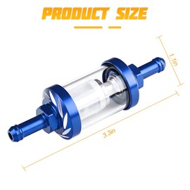 TNAIYH 5/16" Inline Motorcycle Fuel Filter, Aluminum Alloy Reusable Glass Fuel Gasoline Filter, Waterproof Removable Car Modification Accessories, Universal for ATV Dirt Bike (Blue)