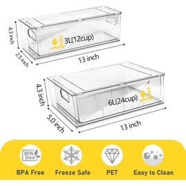 Greenby Refrigerator Organizer Bins with Pull-out Drawer 6 Pack Stackable Clear Fridge Drawer Organizer Fruit Vegetable Storage Containers for Kitchen Pantry Organization (2 Small)