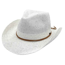 C.C Sparkly Sequin Cowboy Hat with Suede String Trim, White