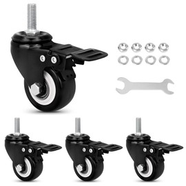 2" Stem casters Set of 4 Metric Threaded Stem M10 x 25mm Heavy Duty casters Wheels with Safety Dual Locking Furniture casters Swivel Castors with Brakes,500Lbs