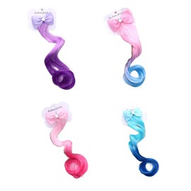 OMEIU Store 4PCS Kids Girls Toddlers Rainbow Colour Girls Ponytail Hair Extension Kids Party Unicorn Elsa Hair clips Braided Wigs Dress up (Set 01)