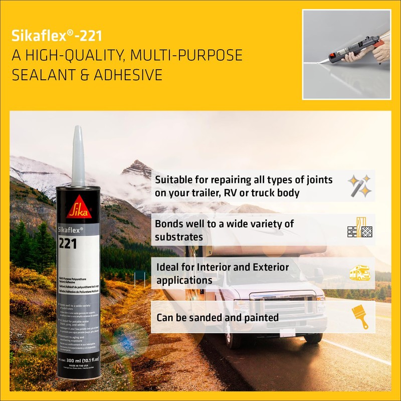Sikaflex-221 Multi-Purpose Polyurethane Sealant/Adhesive, 10.1 fl oz, Black – Permanent