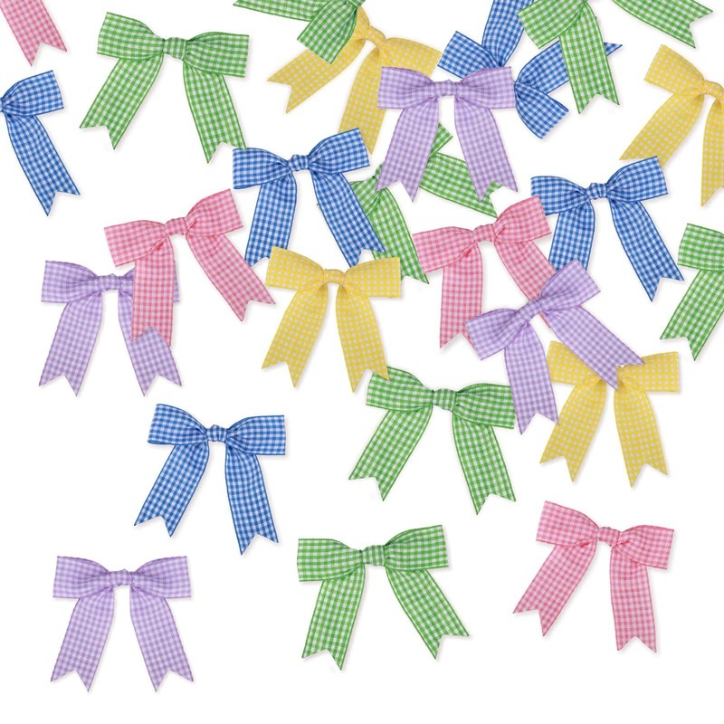 Meseey 50 Pcs Gingham Ribbon Bows with Twist Tie 2.5"