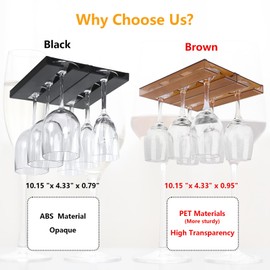 DESONAUT Wine Glass Holder,2 Pack Wine Glass Rack Punch-free Under Cabinet，Plastic Stemware Holder Glasses Storage Hanging Organizer for Kitchen,Bar and Restaurant(Brown)