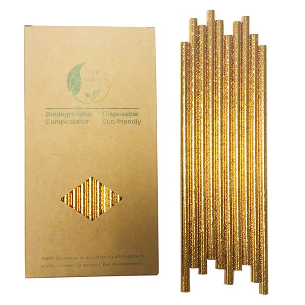 Solid Gold Paper Straws, 100 Pack Disposable Drinking Gold Straws Gold Pop Sticks for Party in Birthday, Anniversary, Wedding, Holiday Celebrations, Party Decoration